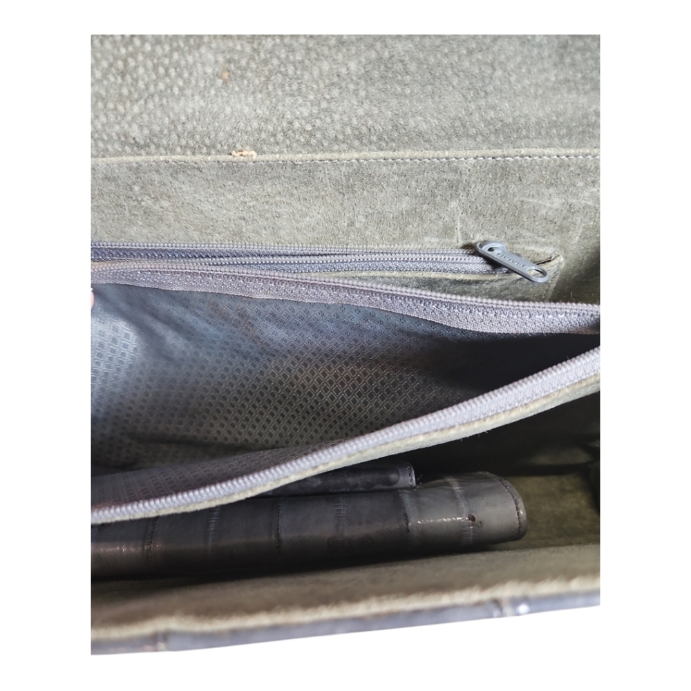 Vintage Gray Eel Skin Leather Clutch Or Shoulder Bag Purse W/ Matching Wallet - Picture 7 of 11